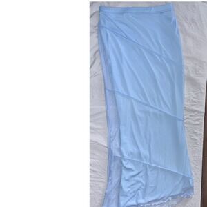 Sheer Mesh Maxi Skirt Baby Blue Asymmetrical Hem Ruffle Trim